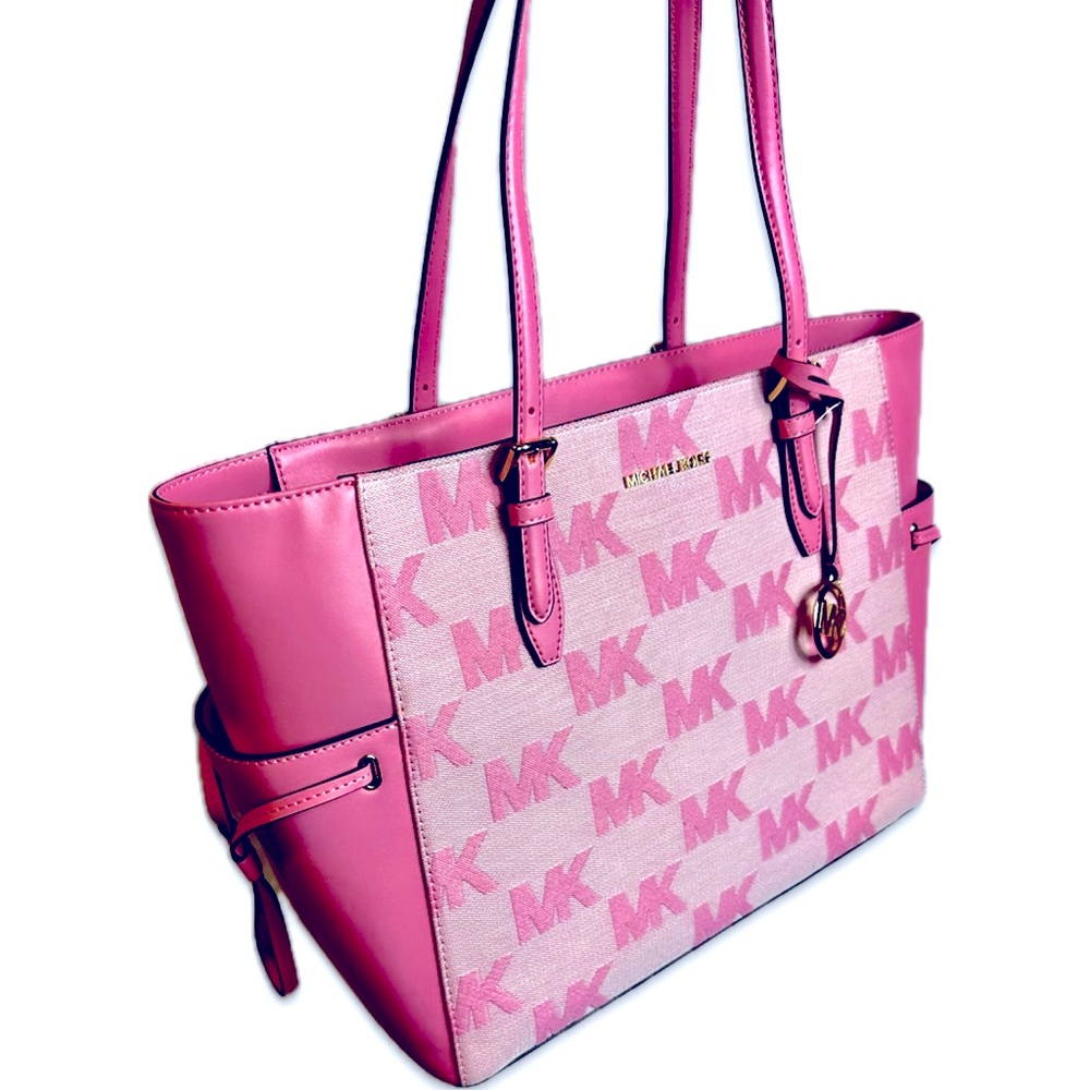 Gilly Large Drawstring Travel Tote- color is Carnation Pink